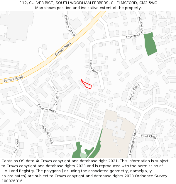 112, CULVER RISE, SOUTH WOODHAM FERRERS, CHELMSFORD, CM3 5WG: Location map and indicative extent of plot