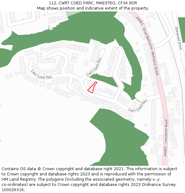 112, CWRT COED PARC, MAESTEG, CF34 9DR: Location map and indicative extent of plot