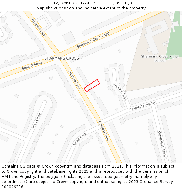 112, DANFORD LANE, SOLIHULL, B91 1QR: Location map and indicative extent of plot