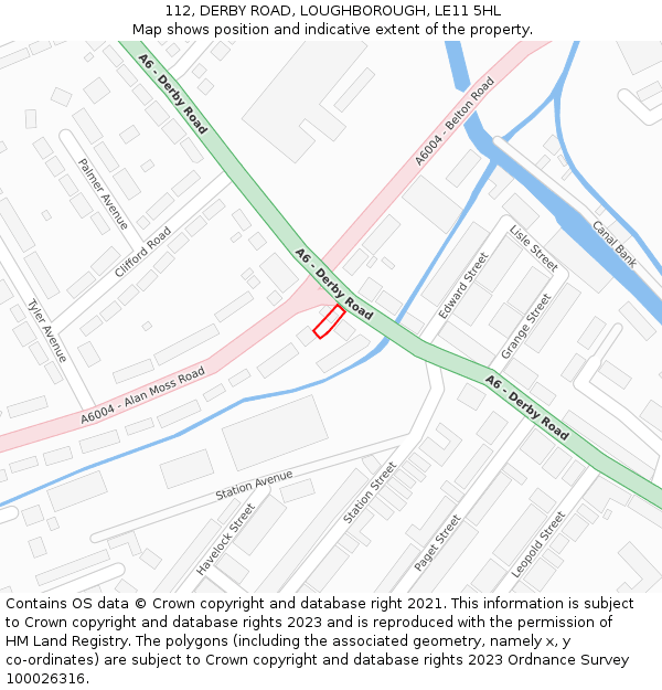 112, DERBY ROAD, LOUGHBOROUGH, LE11 5HL: Location map and indicative extent of plot