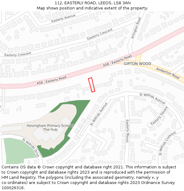 112, EASTERLY ROAD, LEEDS, LS8 3AN: Location map and indicative extent of plot