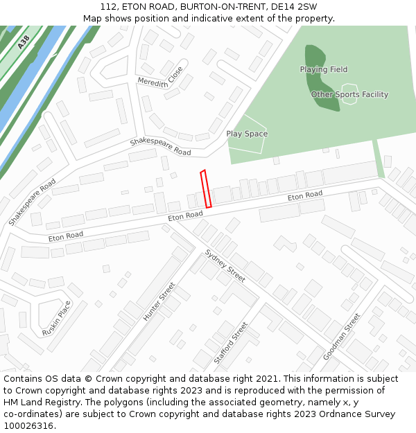 112, ETON ROAD, BURTON-ON-TRENT, DE14 2SW: Location map and indicative extent of plot