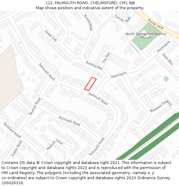 112, FALMOUTH ROAD, CHELMSFORD, CM1 6JB: Location map and indicative extent of plot