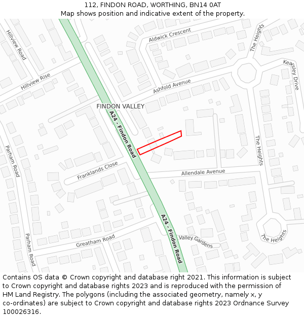 112, FINDON ROAD, WORTHING, BN14 0AT: Location map and indicative extent of plot