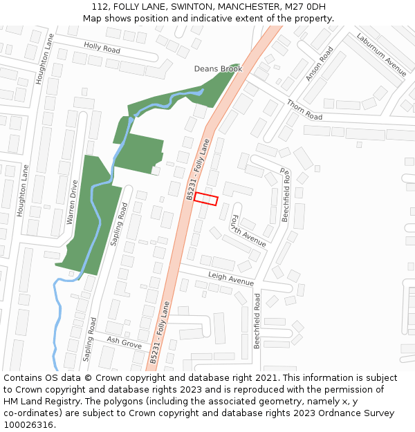 112, FOLLY LANE, SWINTON, MANCHESTER, M27 0DH: Location map and indicative extent of plot