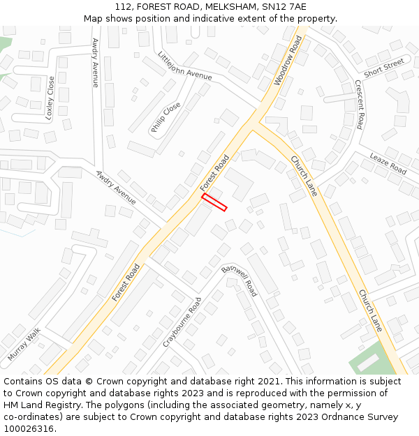112, FOREST ROAD, MELKSHAM, SN12 7AE: Location map and indicative extent of plot