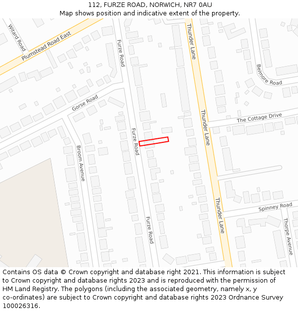 112, FURZE ROAD, NORWICH, NR7 0AU: Location map and indicative extent of plot