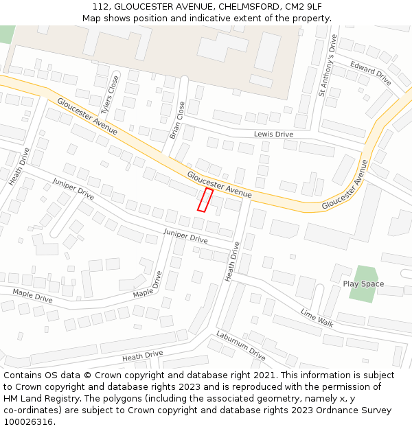 112, GLOUCESTER AVENUE, CHELMSFORD, CM2 9LF: Location map and indicative extent of plot