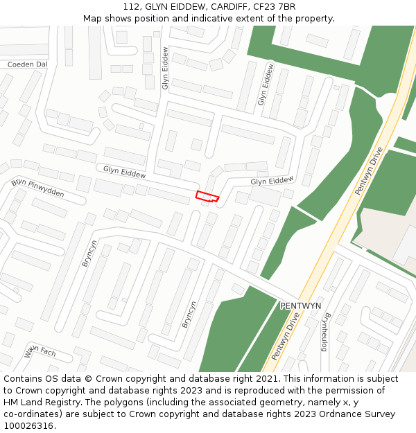 112, GLYN EIDDEW, CARDIFF, CF23 7BR: Location map and indicative extent of plot