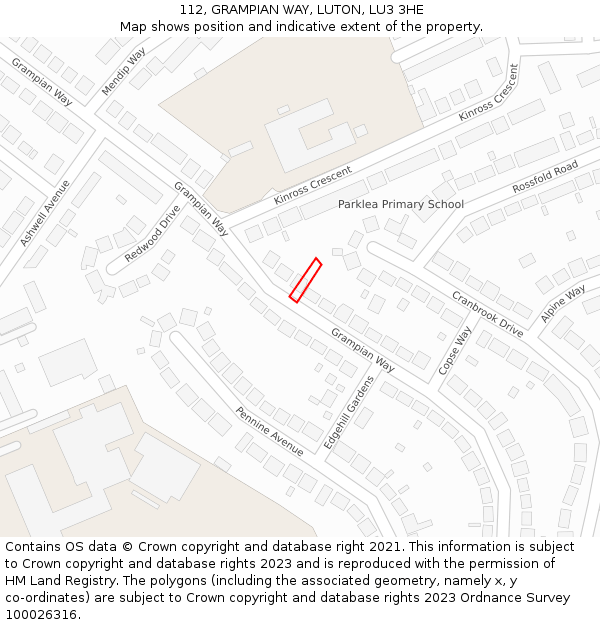 112, GRAMPIAN WAY, LUTON, LU3 3HE: Location map and indicative extent of plot