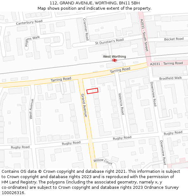 112, GRAND AVENUE, WORTHING, BN11 5BH: Location map and indicative extent of plot