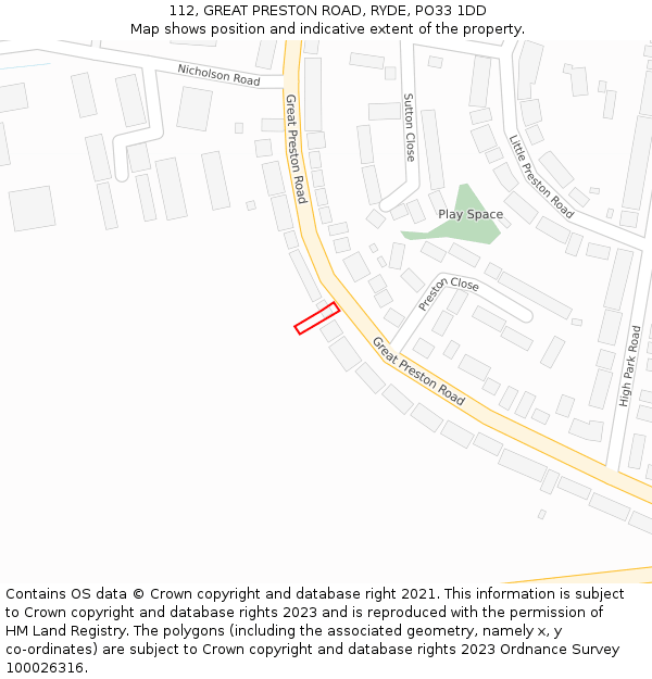 112, GREAT PRESTON ROAD, RYDE, PO33 1DD: Location map and indicative extent of plot