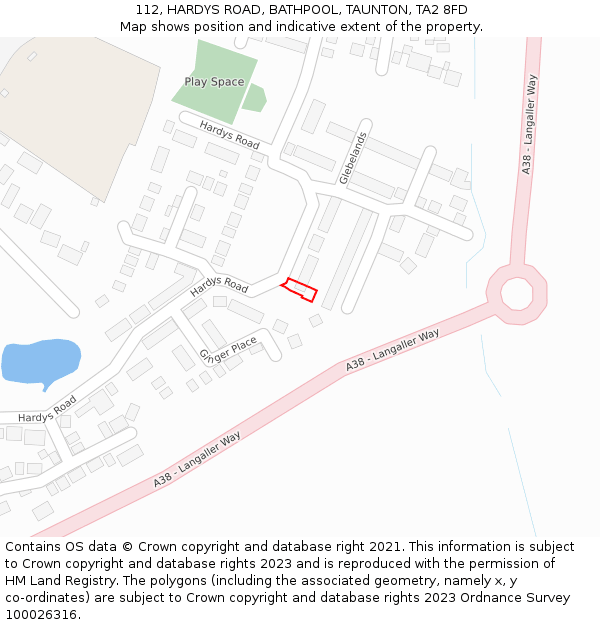 112, HARDYS ROAD, BATHPOOL, TAUNTON, TA2 8FD: Location map and indicative extent of plot