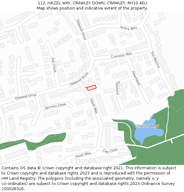 112, HAZEL WAY, CRAWLEY DOWN, CRAWLEY, RH10 4EU: Location map and indicative extent of plot