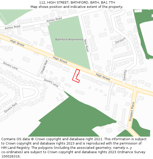112, HIGH STREET, BATHFORD, BATH, BA1 7TH: Location map and indicative extent of plot