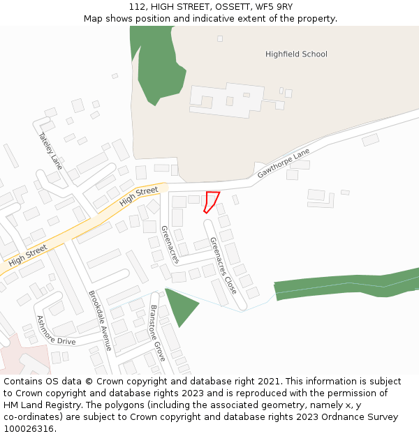 112, HIGH STREET, OSSETT, WF5 9RY: Location map and indicative extent of plot