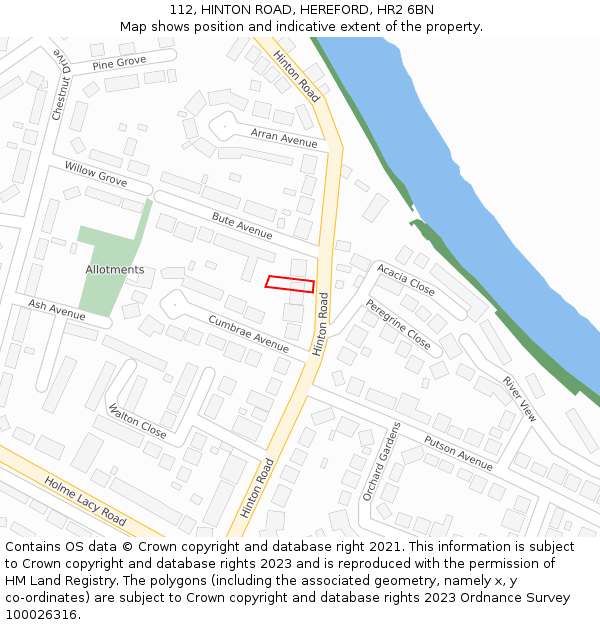 112, HINTON ROAD, HEREFORD, HR2 6BN: Location map and indicative extent of plot