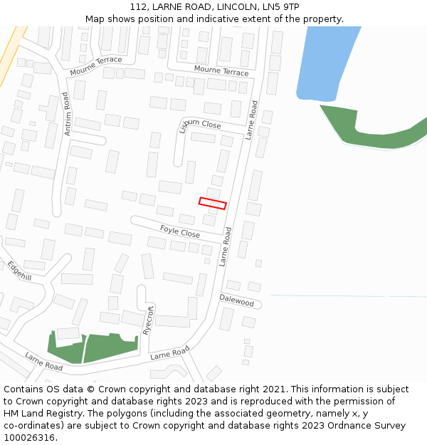 112, LARNE ROAD, LINCOLN, LN5 9TP: Location map and indicative extent of plot