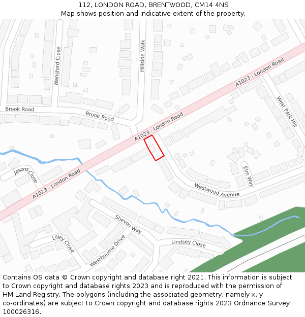 112, LONDON ROAD, BRENTWOOD, CM14 4NS: Location map and indicative extent of plot