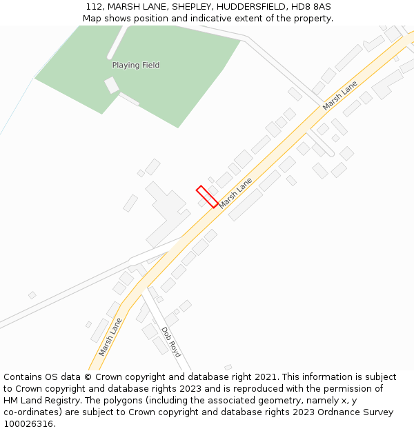 112, MARSH LANE, SHEPLEY, HUDDERSFIELD, HD8 8AS: Location map and indicative extent of plot