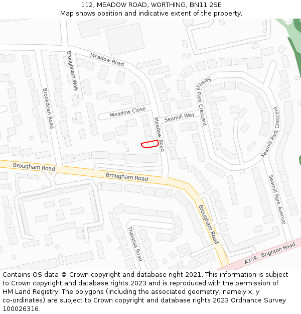 112, MEADOW ROAD, WORTHING, BN11 2SE: Location map and indicative extent of plot