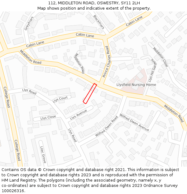 112, MIDDLETON ROAD, OSWESTRY, SY11 2LH: Location map and indicative extent of plot