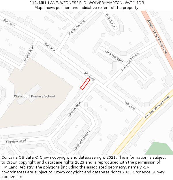 112, MILL LANE, WEDNESFIELD, WOLVERHAMPTON, WV11 1DB: Location map and indicative extent of plot