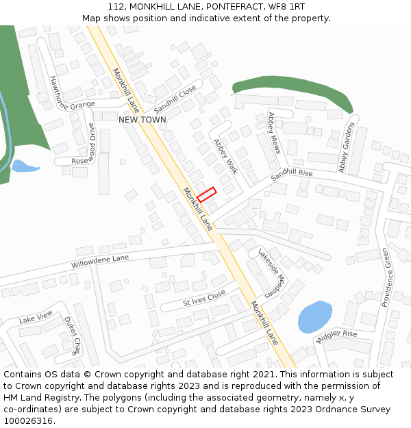 112, MONKHILL LANE, PONTEFRACT, WF8 1RT: Location map and indicative extent of plot