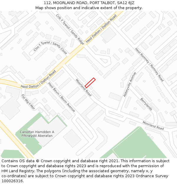 112, MOORLAND ROAD, PORT TALBOT, SA12 6JZ: Location map and indicative extent of plot