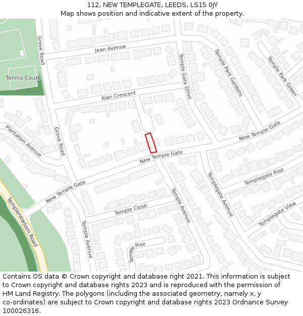 112, NEW TEMPLEGATE, LEEDS, LS15 0JY: Location map and indicative extent of plot