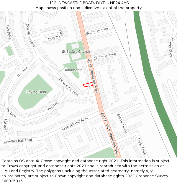112, NEWCASTLE ROAD, BLYTH, NE24 4AS: Location map and indicative extent of plot
