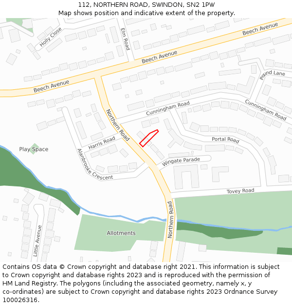 112, NORTHERN ROAD, SWINDON, SN2 1PW: Location map and indicative extent of plot