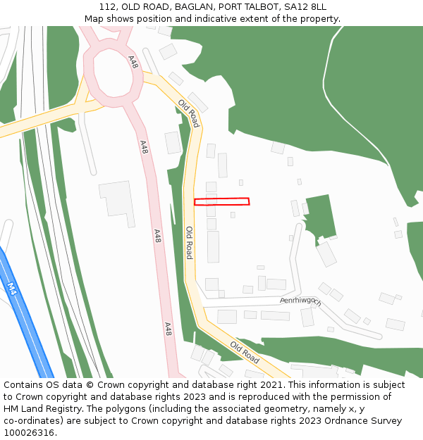 112, OLD ROAD, BAGLAN, PORT TALBOT, SA12 8LL: Location map and indicative extent of plot
