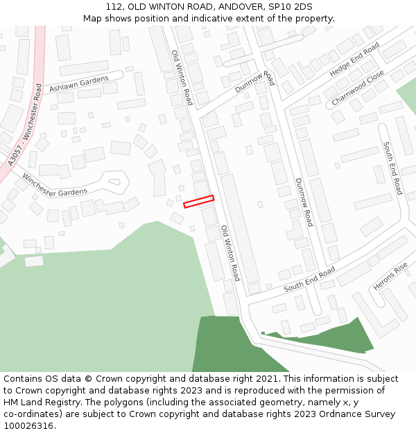112, OLD WINTON ROAD, ANDOVER, SP10 2DS: Location map and indicative extent of plot