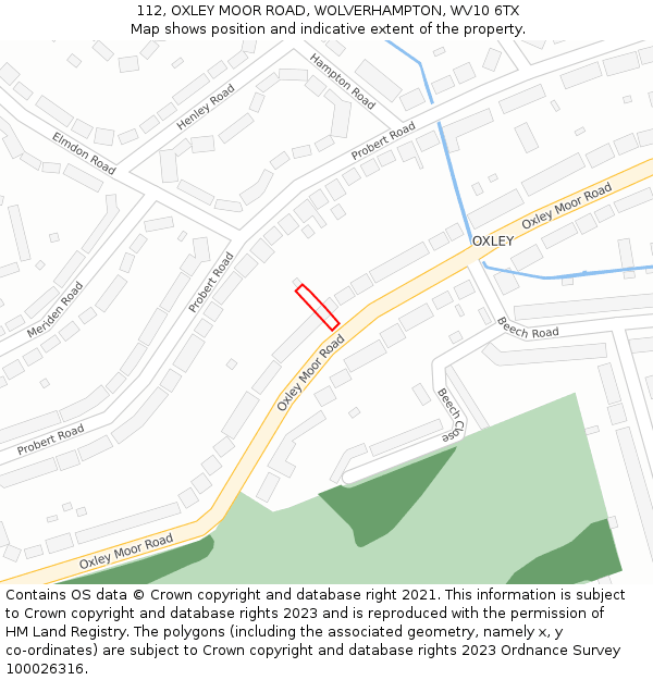 112, OXLEY MOOR ROAD, WOLVERHAMPTON, WV10 6TX: Location map and indicative extent of plot