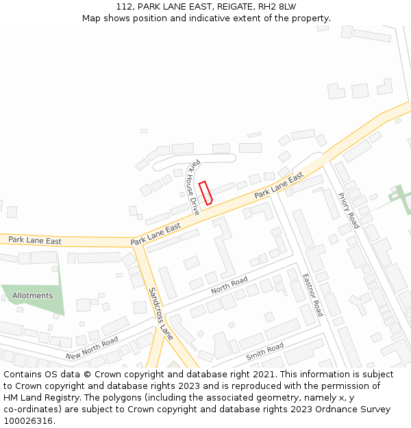 112, PARK LANE EAST, REIGATE, RH2 8LW: Location map and indicative extent of plot