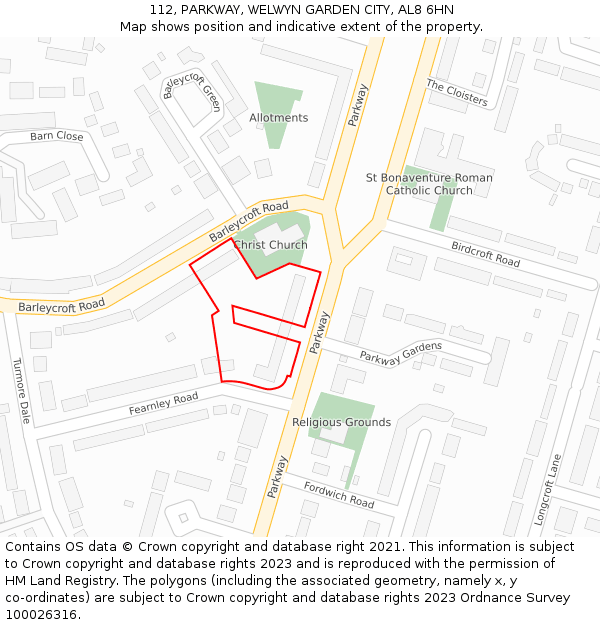 112, PARKWAY, WELWYN GARDEN CITY, AL8 6HN: Location map and indicative extent of plot