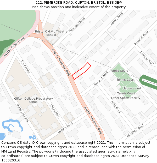 112, PEMBROKE ROAD, CLIFTON, BRISTOL, BS8 3EW: Location map and indicative extent of plot