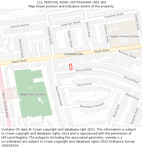 112, PERCIVAL ROAD, NOTTINGHAM, NG5 2EX: Location map and indicative extent of plot