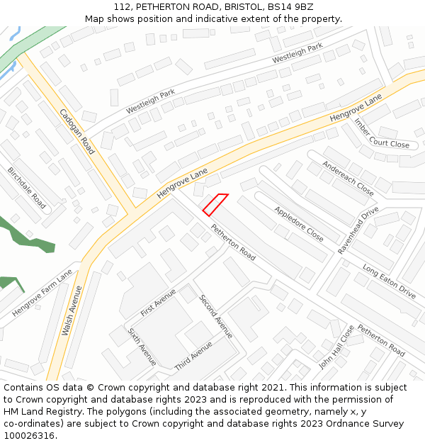 112, PETHERTON ROAD, BRISTOL, BS14 9BZ: Location map and indicative extent of plot