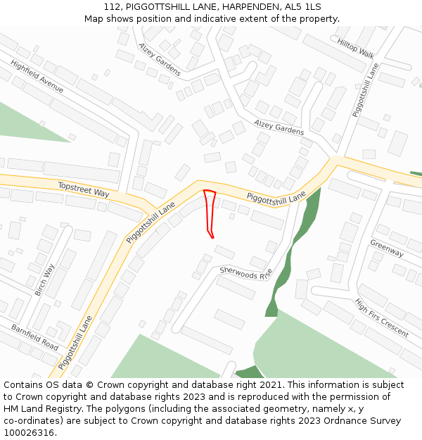 112, PIGGOTTSHILL LANE, HARPENDEN, AL5 1LS: Location map and indicative extent of plot