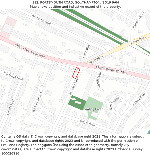 112, PORTSMOUTH ROAD, SOUTHAMPTON, SO19 9AN: Location map and indicative extent of plot