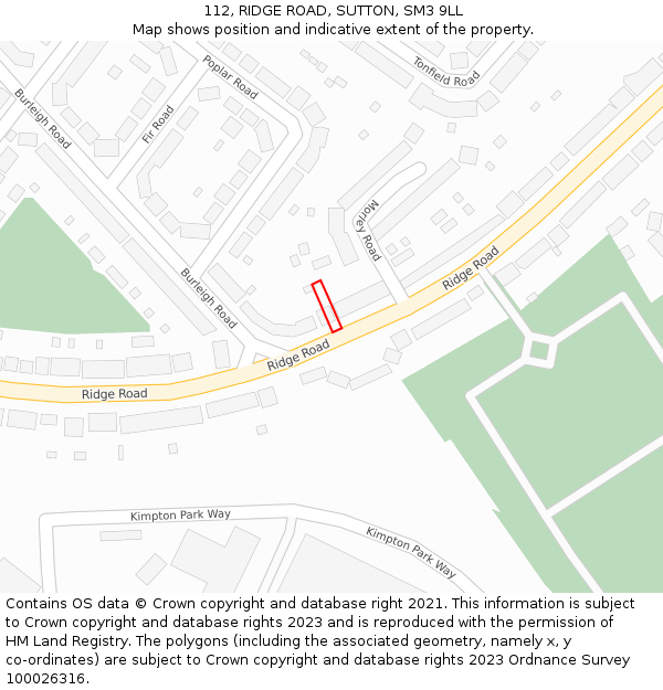 112, RIDGE ROAD, SUTTON, SM3 9LL: Location map and indicative extent of plot