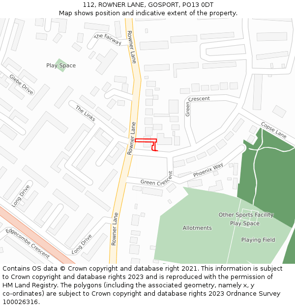 112, ROWNER LANE, GOSPORT, PO13 0DT: Location map and indicative extent of plot