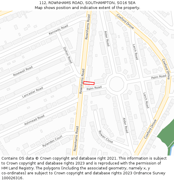 112, ROWNHAMS ROAD, SOUTHAMPTON, SO16 5EA: Location map and indicative extent of plot