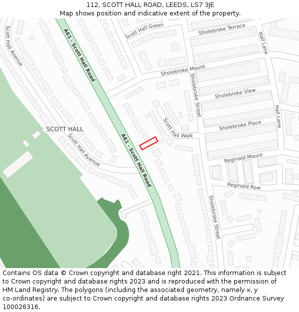 112, SCOTT HALL ROAD, LEEDS, LS7 3JE: Location map and indicative extent of plot
