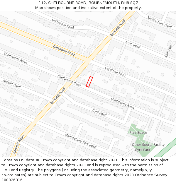 112, SHELBOURNE ROAD, BOURNEMOUTH, BH8 8QZ: Location map and indicative extent of plot