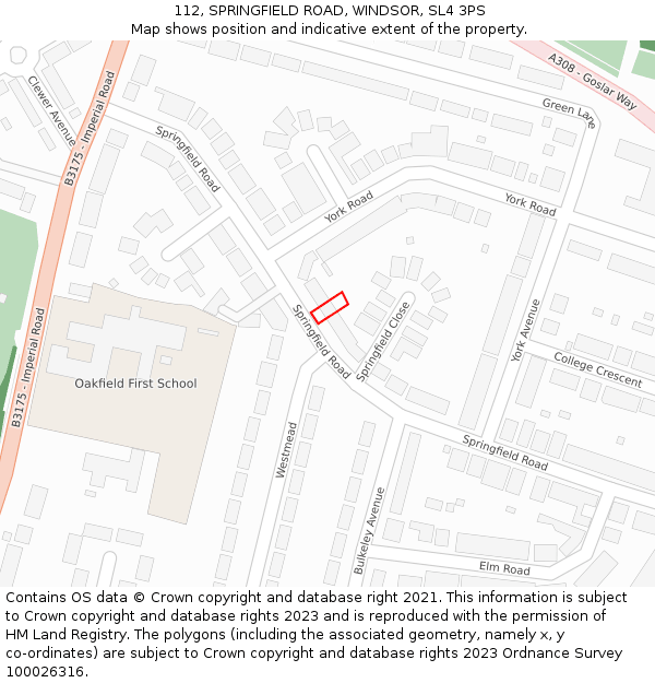 112, SPRINGFIELD ROAD, WINDSOR, SL4 3PS: Location map and indicative extent of plot