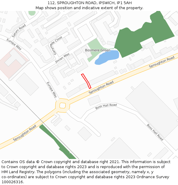 112, SPROUGHTON ROAD, IPSWICH, IP1 5AH: Location map and indicative extent of plot