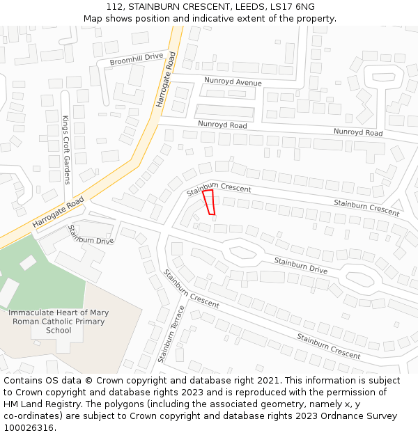112, STAINBURN CRESCENT, LEEDS, LS17 6NG: Location map and indicative extent of plot